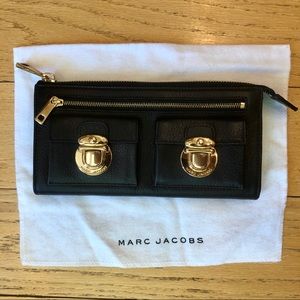 Marc Jacobs Black Leather Double Push Lock Wallet